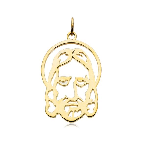 10K Yellow Gold Face of Jesus Small Silhouette Pendant - 14mm x 9mm